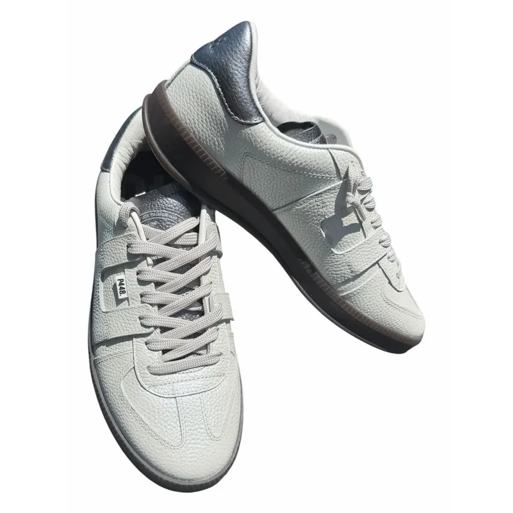 P448 Monza Metal White Sneakers Size 40 NIB Leather Silver Accent From Portugal